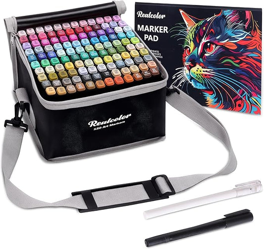 120 Alcohol Markers Set,Dual Tip Art Markers for Adult Coloring, Alcohol Marker Set for Drawing,Coloring,Sketching,Card Making,Illustration, Ideal for Artists, Designers & Crafters