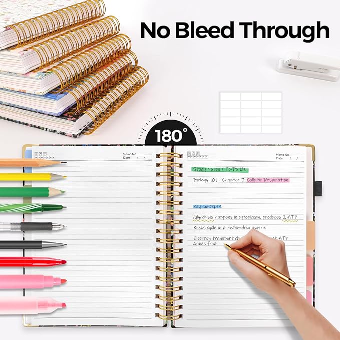 SKYDUE Sprial Notebook With Dividers Tabs, 5 Subject Notebook College Ruled