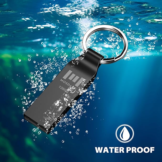 MOSDART Waterproof 128GB USB2.0 Flash Drive, exFAT Metal Memory Stick with Keychain, for System Back, Data Storage, Titan Gray