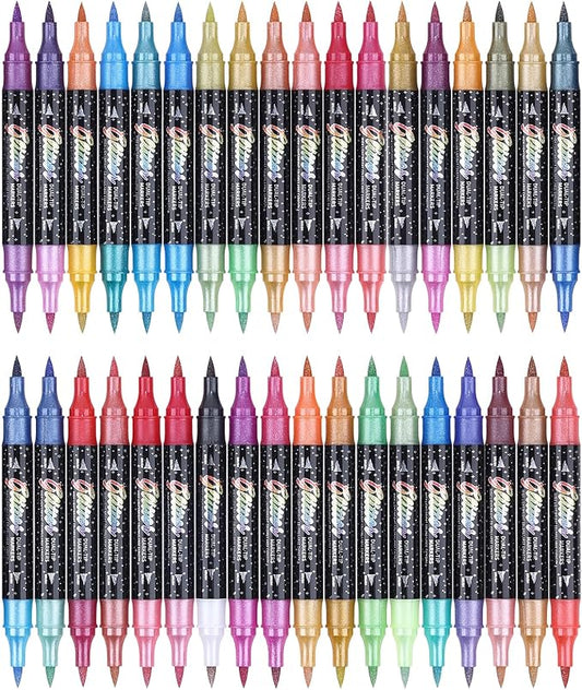 KEMYR Glitter Effect Brush Markers Pens,72 Colors Dual Tip Glitter Pens Set 36 Pack Metallic Sparkle Markers for Cards, DIY Crafts, Doodle, Writing, Adults Coloring Books, Art Supplies Scrapbooking