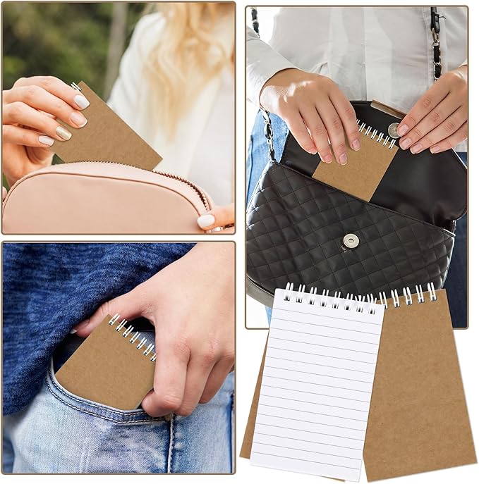Hxezoc 10 Pack Small Pocket Notebooks, 3 x 5 Inches Mini Kraft Spiral Pocket Notebook with Lined Pages Memo Pads for Kids Home Office School Classroom Decoration Supplies