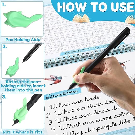 gisgfim Grooved Cursive Handwriting Workbook Magic Reusable Grooved Cursive Handwriting Practice Guided Tracing with Disappearing Ink Pens for Beginners Kids Learning Activities Supplies (Reading)