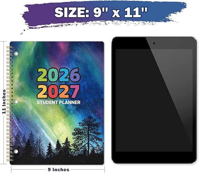 Student Planner 2026-2027 - Academic Planner from July 2026 - June 2027, 11"x 8.3", Weekly Monthly Calendar for Students, Flexible Cover, Strong Golden Binding, Printed Tabs, Stickers