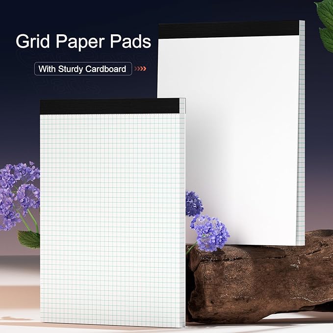 Graph Paper Pad 8.5 x 11 Grid Paper 4x4 Graphing Paper, 12 Pack Grid Paper Pad 30 Sheets per Notepad Graph Ruled Math Paper, Perforated Square Paper Pad 8.5'' x 11'' for Math/Design/Plan/Sketching