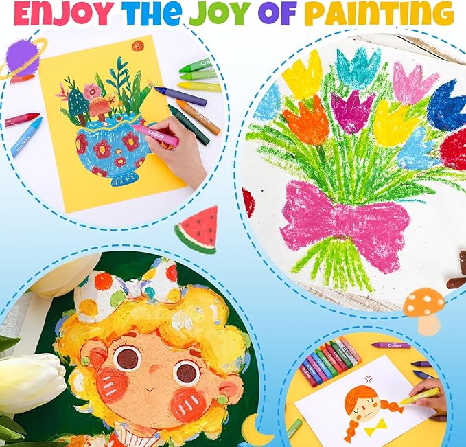 24 Colors Jumbo Crayons for Toddlers 1-3, Non-Toxic, Washable Crayon for Kids Ages 4-8, Easy to Hold and Unbreakable Big Toddler Crayons for Toddler Coloring.Best Gift for Holiday, Travel and Art