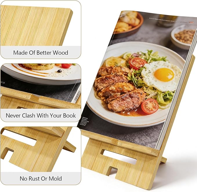 5 Pcs Bamboo Book Stand for Display Natural Easel Book Holder for Home Office School Fits CDs Comics Magazines Postcards Albums Artworks Phones(7.1x4.7x5 Inch)