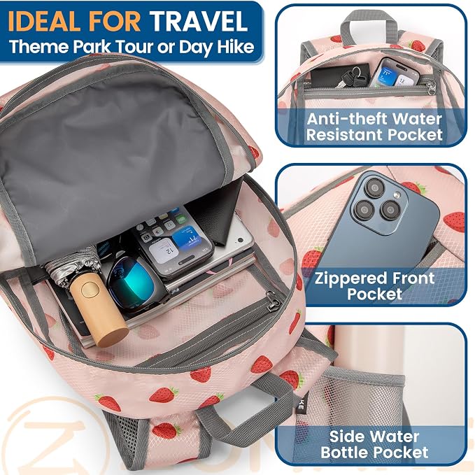 ZOMAKE Lightweight Packable Backpack 25L, Foldable Hiking Daypack | Water Resistant Small Folding Backpacks for Travel, Everyday Carry, Multi-Pocket Layout, Breathable Shoulder Strap