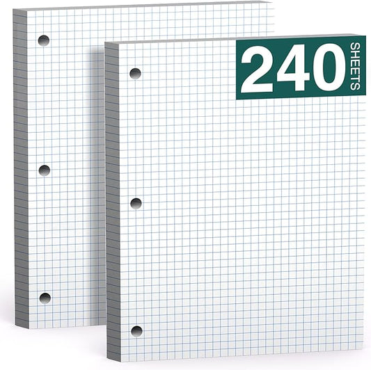 Loose Leaf Graph Paper Notebook 8 X 10.5, 240 Sheets Graphing Paper，3 Hole Punched，4x4 Quad Ruled Grid Notebook Paper, 10-1/2" X 8 Binder Filler Paper For, Engineering, Office, School
