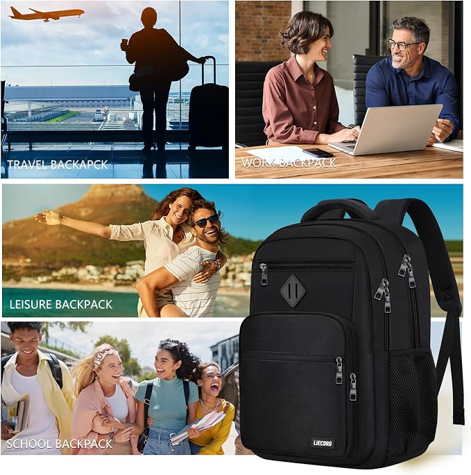 Black Backpack for Men, School Backpack for Boys Teens,15.6 inch Laptop Back Pack with Reinforced Straps, Backpacks for School Business Work College Travel, College Book Bag, Bookbag