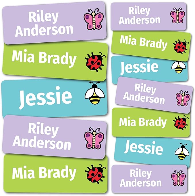 Kids Personalized Name Labels for School, Camp, Daycare (128 Labels) Custom Peel and Stick Waterproof Name Tags Stickers for Water Bottles, Lunch Boxes, Clothing, School Supplies (Little Wings)