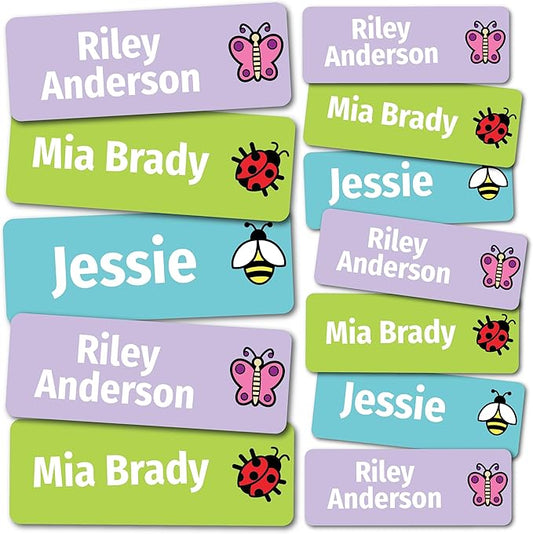 Kids Personalized Name Labels for School, Camp, Daycare (128 Labels) Custom Peel and Stick Waterproof Name Tags Stickers for Water Bottles, Lunch Boxes, Clothing, School Supplies (Little Wings)