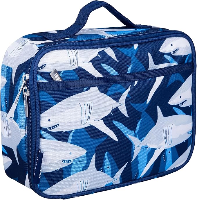 Wildkin Kids Insulated Lunch Box, Keeps Food Hot or Cold, BPA-Free with Mesh Pockets & Easy-Clean Lining – Ideal for School, Travel & Daycare – Sharks
