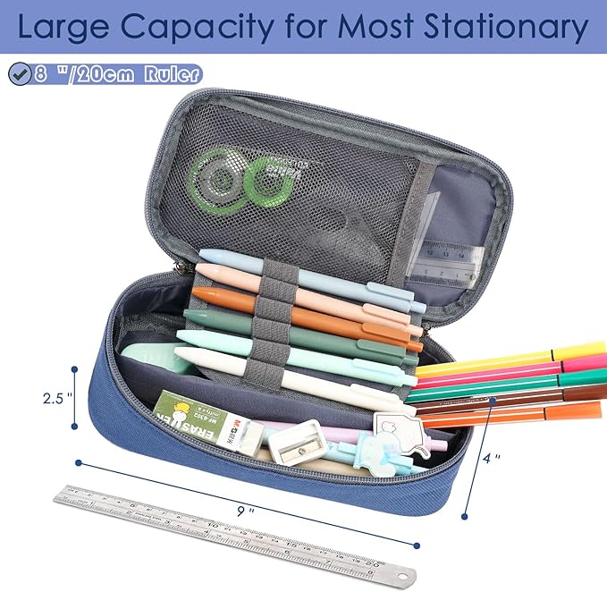 FlowFly Large Capacity Pencil Case for Kids, Boys & Girls – Zippered Multi-Functional Pen Pouch, Soft & Portable Pencil Bag for School, Teens, Students, Cyan