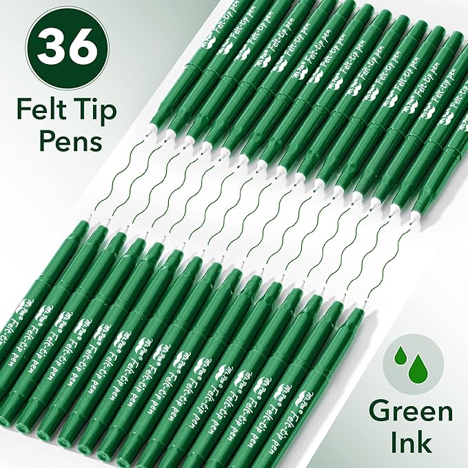 Mr. Pen- Felt Tip Pens, 36 Pack, 0.7 mm, Green Felt Tip Pens Bulk, Fast Dry, No Smear, Planner Markers for Underlining, Writing, Drawing, Journaling Supplies
