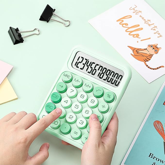 Mr. Pen- Mechanical Switch Calculator, 12 Digit Large LCD Display, Green with Big Buttons, Mechanical Switch Calculator for Home, School, Office