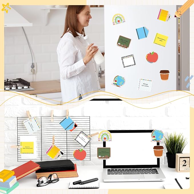 Xqumoi 30 Pack Teacher Appreciation Sticky Notes - Teacher Notepads Blackboard Apple Pencil Shaped Self-Adhesive Writing Memo Pads Set Page Marker for Back to School Gift Classroom Office Supplies