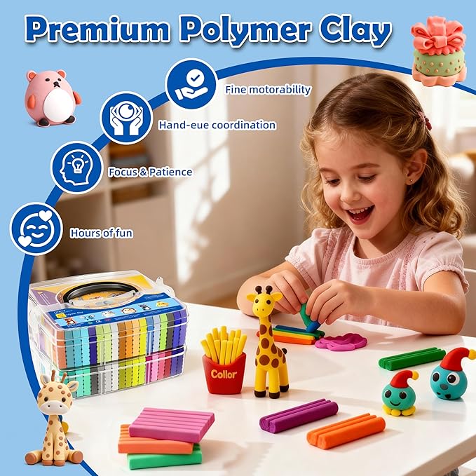 ARTpar Polymer Clay kit,62 Color Modeling Clay for Kids,Oven Bake Molding Clay,Non-Sticky DIY Starter Set with Sculpting Tools & Accessories,Art and Craft Gifts for Kids Adults