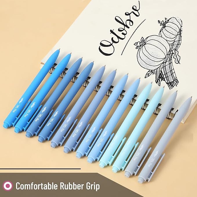 Mr. Pen- Retractable Gel Pens, 12 Pack, Black Ink, Sky Blue Barrel, Fine Point 0.5mm, Fast Dry, Smooth Writing, Cute Pens for Drawing, Writing Planner and School Supplies