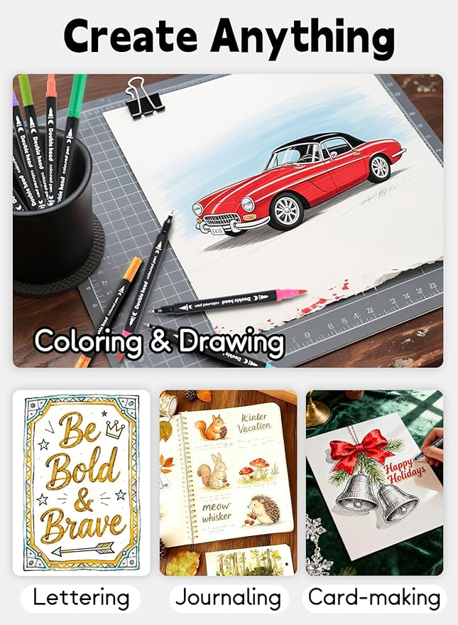 80 Colors Dual Markers Brush Pens, Fine Felt & Brush Tip Marker Christmas Gifts for Adults, Stocking Stuffers Art Marker Pens for Coloring Book Journaling Note Taking Hand Lettering