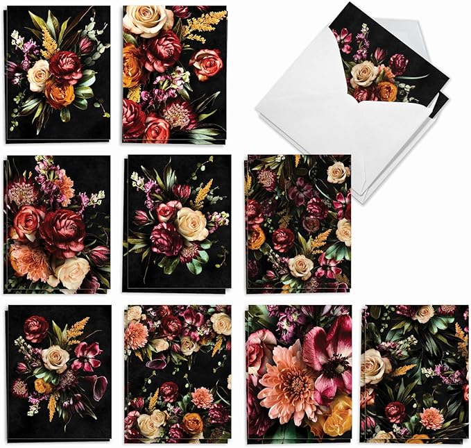 The Best Card Company - 20 Assorted Blank Plant Cards Boxed (4 x 5.12 Inch) (10 Designs, 2 Each) - Floral Passion AM2828OCB-B2x10