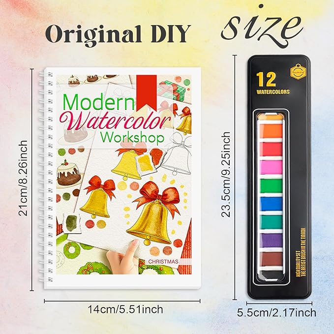 2Pcs Watercolor Workbook Beginner-Friendly Water Coloring Book with 12 Colors Paint Color with Paint Brush, Watercolor Paper, Beginner Watercolor Painting Kit Watercolor Paper - Valentine's Day Gift