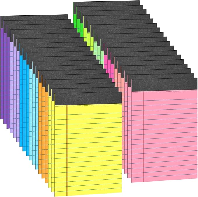 Oleitodh 36 Pack Legal Pads Bulk 12 Colors, Wide Ruled Notepad 5x8, Multicolor Small Notepads 30 Sheet/notepad, Colored Mini Writing Pads with Sturdy Backboard, Perforated Lined Note Pads for Study