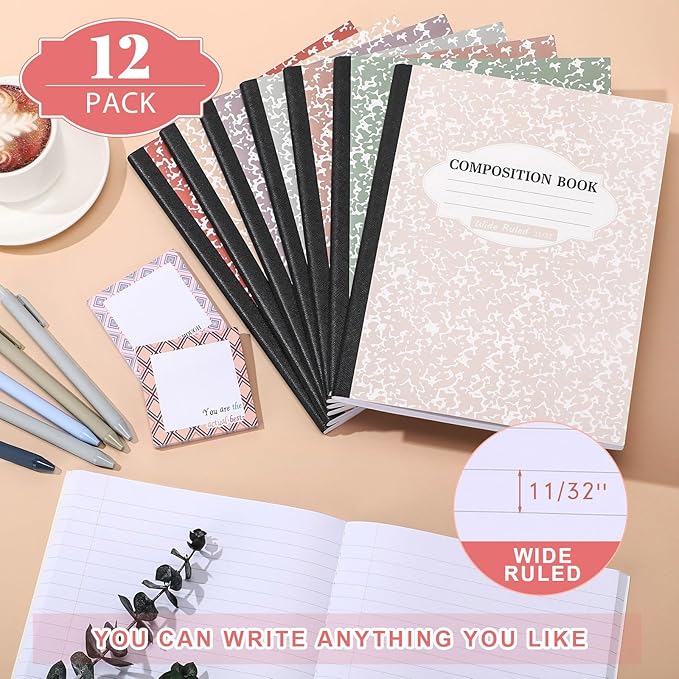 Colarr 8 Pack Composition Notebook 9.75 x 7.5 Inch Wide Ruled Marble Paper Composition Books Assorted Fun Colors Office School Notebook, Hard Cover, Sturdy Sewn Binding (Vintage Color)