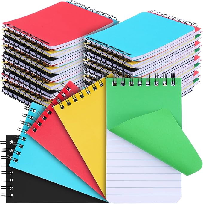 40 Pack Top Spiral Memo Pads, 3"x5" Lined Pocket Notebook Mini College Ruled Paper, Wirebound Small Steno Pads for Home, School, Office, 50 Sheets, Assorted Colors