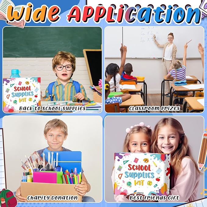 Gilprop 72 Pcs School Supplies Gift Box Set, Back to School Supplies Primary Middle College Bundle Essential Stuff Bulk Pen Notebook Colorful Stationery for Teacher Student Classroom