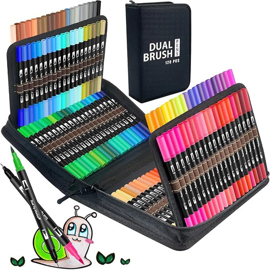 Halobios 120 Colors Dual Brush Marker Pens, Art Markers with Fine and Brush Tip Coloring Markers for Adults, Marker for Journaling Calligraphy Drawing Sketching Doodling Illustrating
