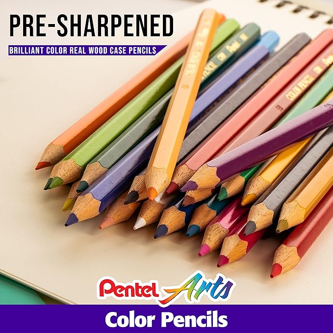 Pentel Arts Colored Pencils, Assorted Colors, (CB8-12), 12 Count, (Pack of 2)