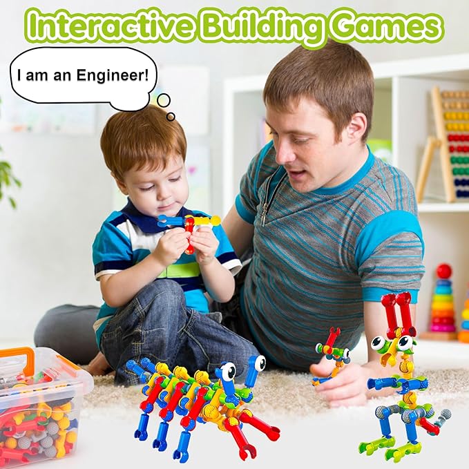 Kids STEM Building Blocks Toys for 4 5 6 7 8+ Year Old Boy Girl Birthday Gift, 186 Pcs Preschool Kindergarten Classroom Must Haves Supplies Educational Stem Bins Age 3-5 4-8 5-7 6-8 8-12 Creative Game