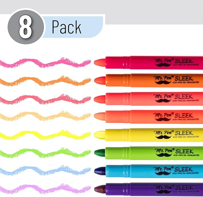 Mr. Pen- No Bleed Gel Highlighters, Vibrant Colors, 8 Pack, Bible Highlighters and Pens No Bleed, Bible Markers for Study, Journaling, School Supplies and Accessories
