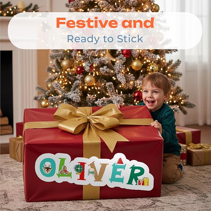 Custom Christmas Name Stickers – Holiday Name Decals for Cars, Laptops, Water Bottles, and More – Personalized Christmas Stickers for Gifts, Custom Name Holiday Sticker for Indoor & Outdoor Use