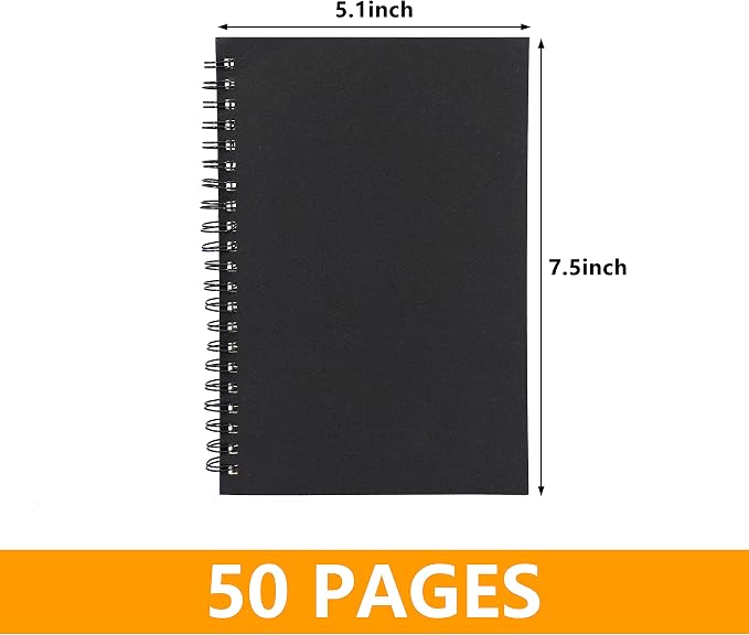 Ykimok 2 Pack College Ruled Notebook, Soft Black Cover Spiral Notebook, Memo Notepad Sketchbook, Students Office Business Diary Spiral Book Journal,100 Pages, 50 Sheets, 7.5x 5.1 Inches