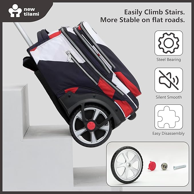 NEW TILAMI 20" Rolling Backpack for Teens Adults, Climbing Stairs Waterproof Backpack with Wheels for School Business Trave Camping with Laptop Compartment, Fit 17 Inch Laptop, Black - Red Combo