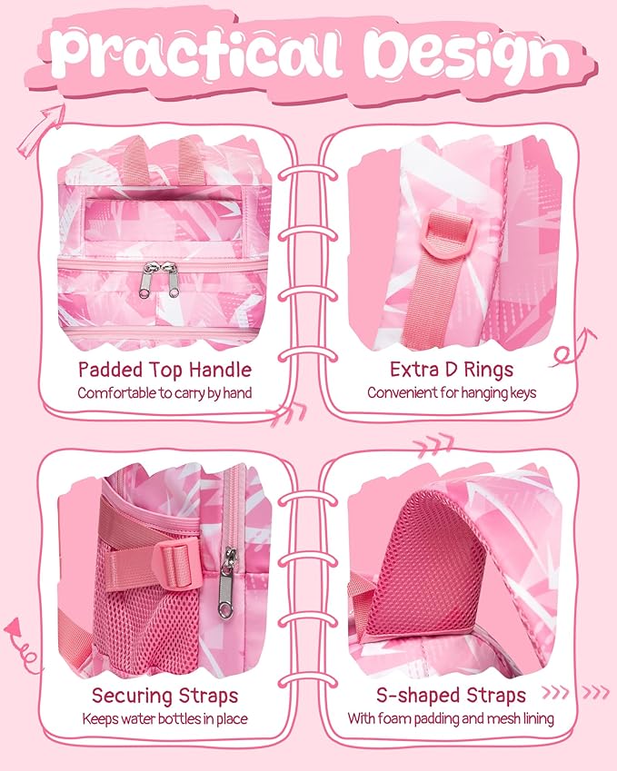 BLUEFAIRY Kids School Backpack for Boys Girls Ages 6-8 8-10 10-12 Elementary Middle School Book Bags with Laptop Compartment Mochilas Escolares para Niños Niñas de 8 10 12 Años (Pink, Geometric)