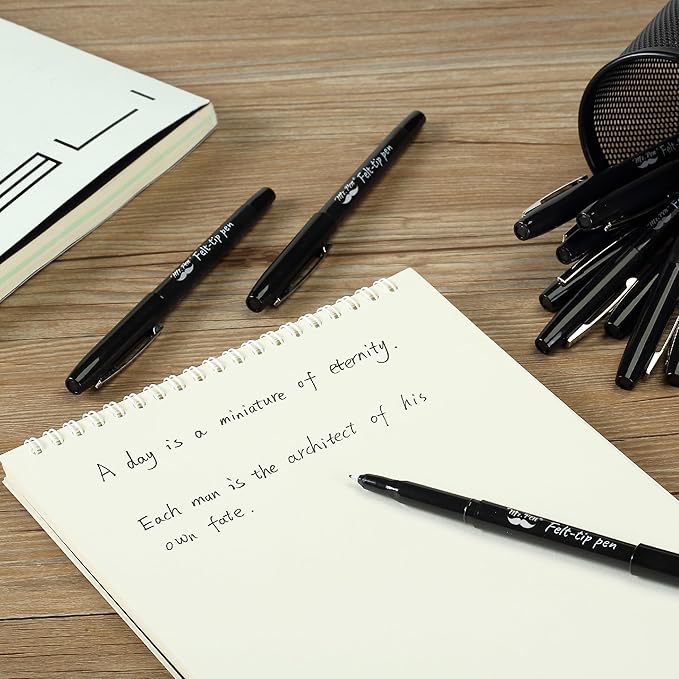 Mr. Pen- Felt Tip Pens, 12 Pack, 0.7 mm, Black Felt Tip Pens, Fast Dry, No Smear, Planner Markers for Underlining, Writing, Drawing, Journaling Supplies