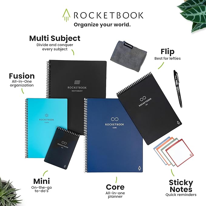 Rocketbook Multi-Subject Reusable Smart Notebook, Notebook For School and Work, 70 Lined Pages Multi-Subject, 4 Adjustable Dividers, Letter Size 8.5x11, Teal