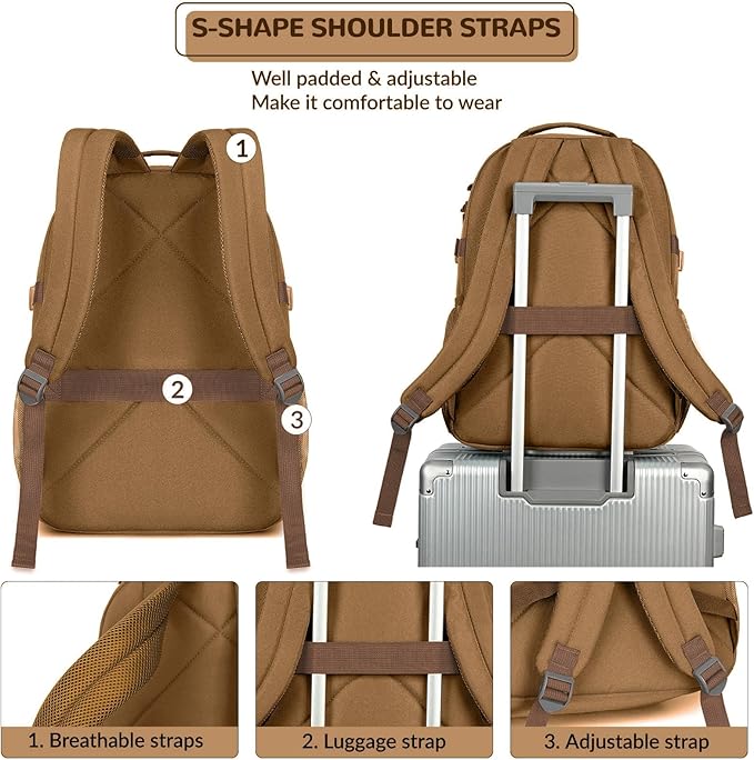 Lohol Water Resistant Backpack for School Travel College Travel, Large Bookbag with Mulitiple Pockets for Men and Women (Brown)