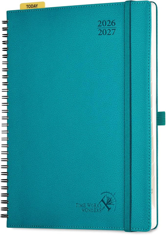 POPRUN 2026-2027 Academic Weekly Planner, Large 8.5" x 10.5" Horizontal Layout Calendar Agenda from July 2026 to June 2027, Softcover Appionment Book with Monthly Tabs, Spiral Bound, Inner-Pocket - Pacific Green