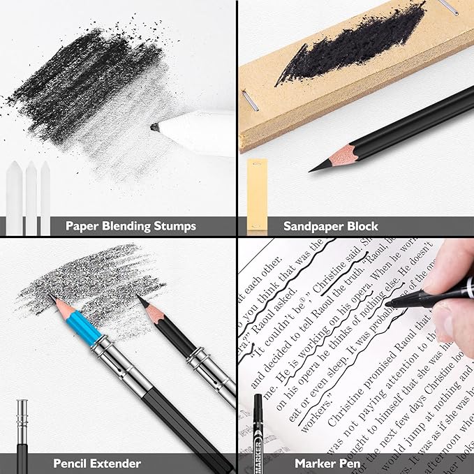 Soucolor Art Supplies, 76 Pack Drawing Set Sketching Kit, Gifts Box for Artist Adult : 3-Color SketchBook, Watercolor Pad, Coloring Book, Charcoal Colored Watercolor Metallic Pencils