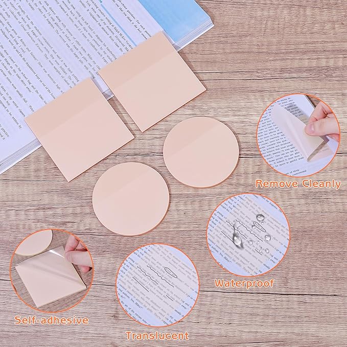 1100 Sheets Transparent Sticky Notes, Clear Waterproof 3 x 3 Sticky Notes with Pen, Translucent See-Though Note Tabs for Bible Study Book Annotation Kitchen Reminder (Coral Pink)