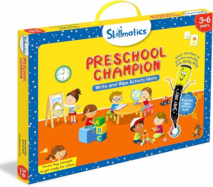 Skillmatics Educational Game : Preschool Champion | Reusable Activity Mats with 2 Dry Erase Markers | Gifts & Preschool Learning for Ages 3-6