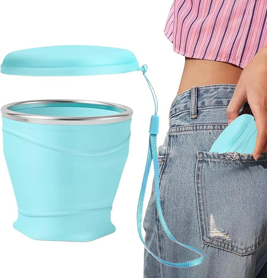 Coffee Cups with Lids | Food Grade Silicone Portable Drinking Cups | Leakproof Water Bottle,for Camping Backpacking Outdoors Travel Women Men Kids Family