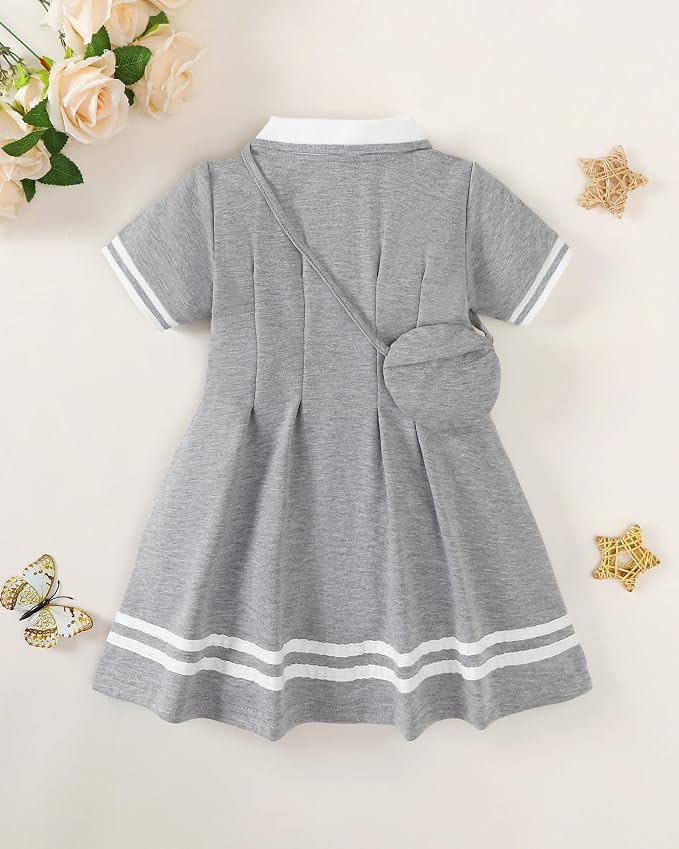 Renotemy Infant Baby Girl Dress Toddler Girls Summer Clothes School Outfits Cotton Short Sleeve Polo Dresses with Bag 12M-5T