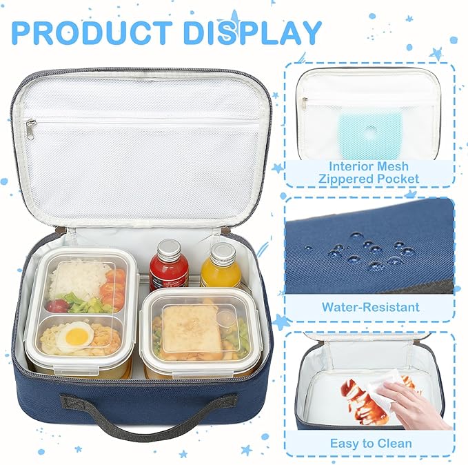 FlowFly Kids Lunch box Insulated Soft Bag Mini Cooler Back to School Thermal Meal Tote Kit for Girls, Boys,Cyan
