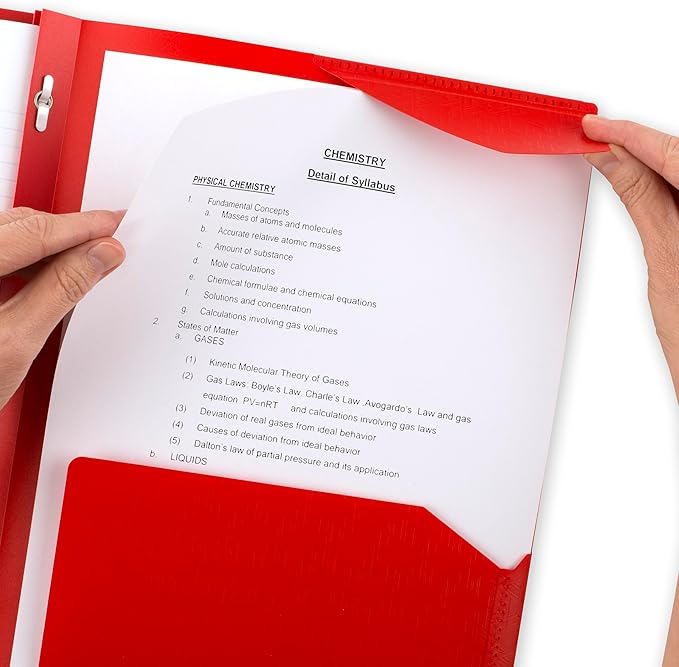 Five Star 2-Pocket Folder, Plastic Folder with Stay-Put Tabs and Prong Fasteners, Holds 8-1/2" x 11" Paper, Fire Red (72109)