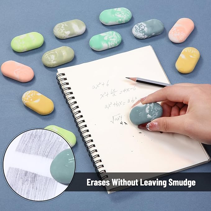 Mr. Pen- Marble Pencil Erasers, 12 Pack, 1" x 2", Soft Rubber Marble Pencil Erasers for School, Office, Art Sketching, Homework, Exams, Clean Smudge-Free Correction