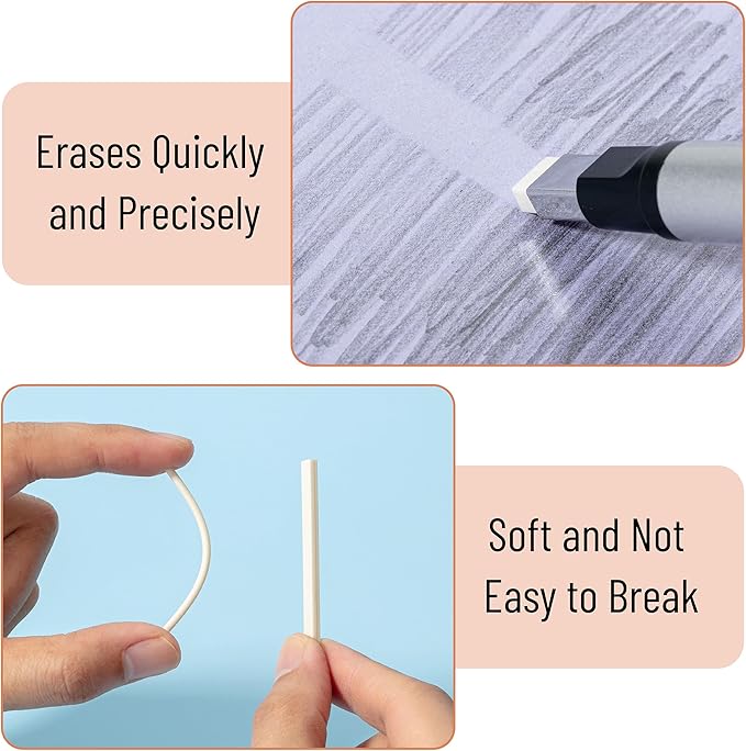 Mr. Pen- Pen Style Eraser Set, 2 Pack, Square & Round Tip, Precision Pencil Erasers, Retractable Silver Eraser Pens for Drawing, Sketching, Detail Correction, Office & School Supplies